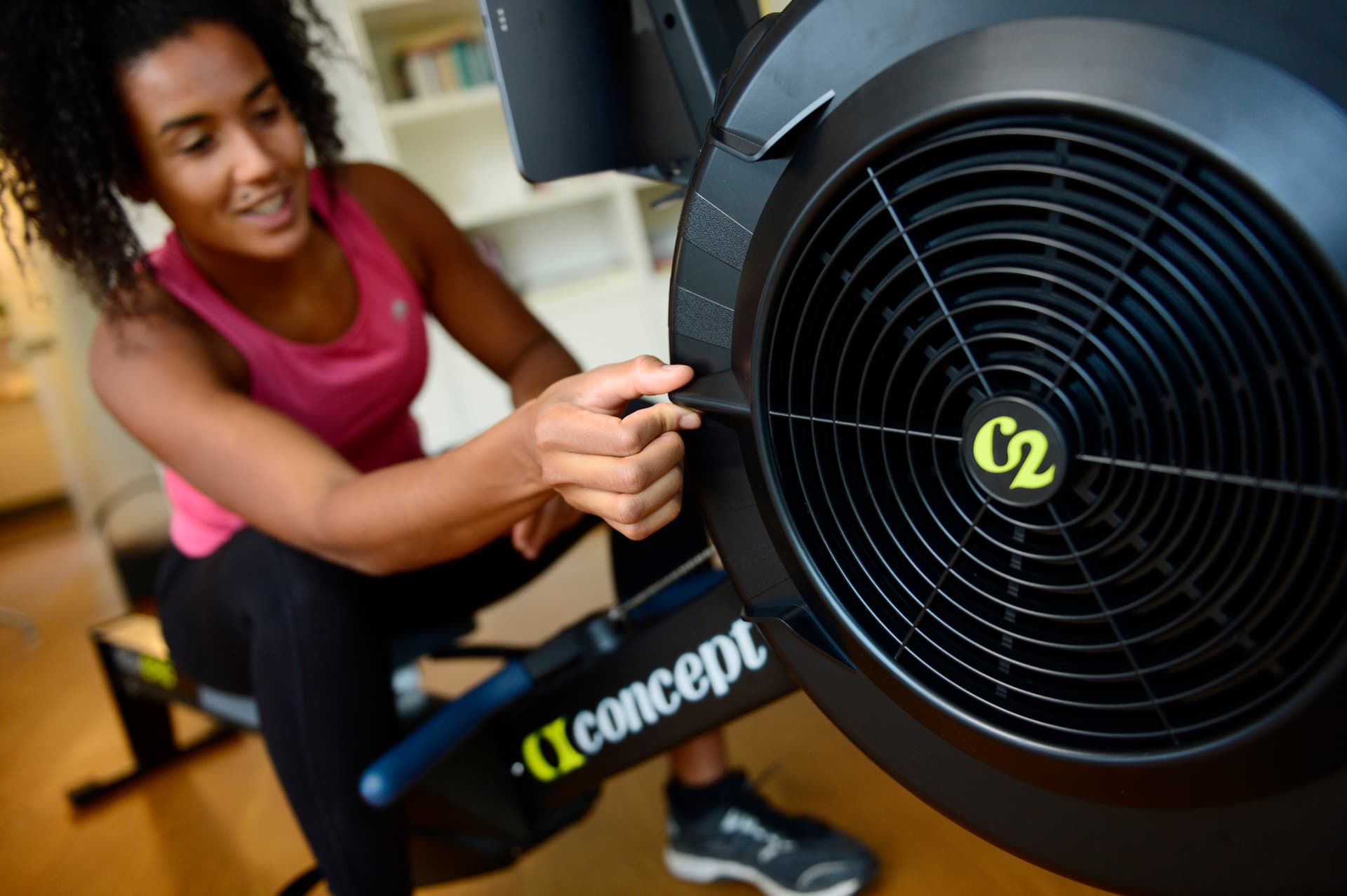 woman on rowerg