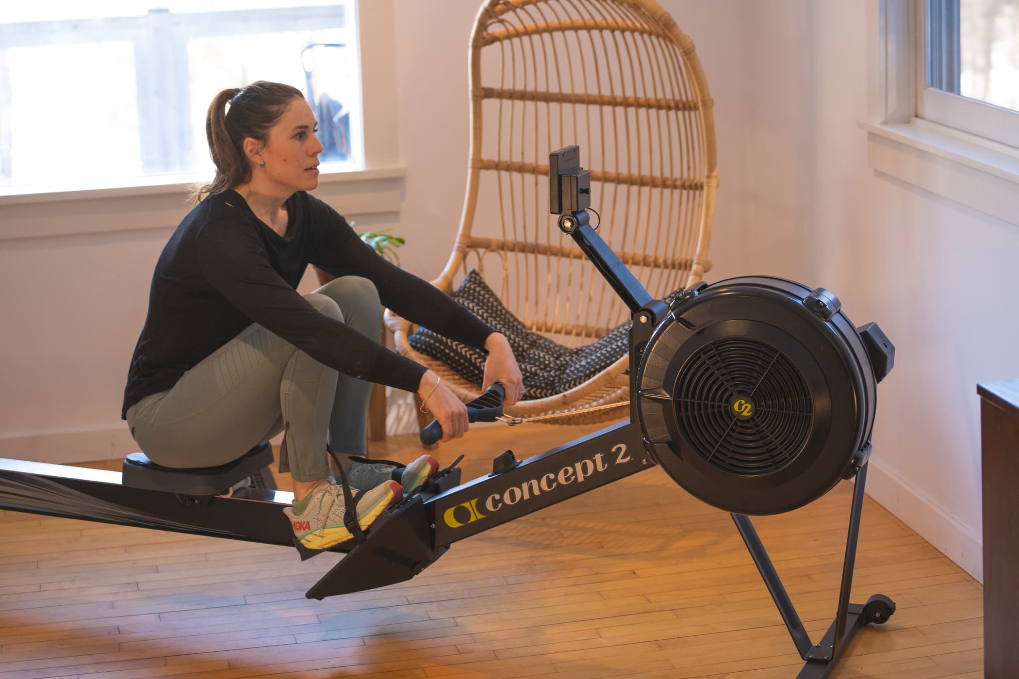 Woman using the RowErg